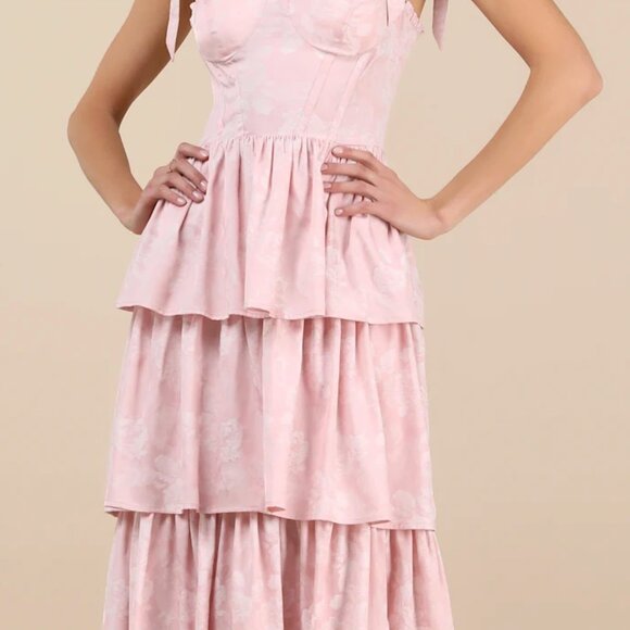 Lulus Pink Floral Bustier Midi Dress - Picture 2 of 4